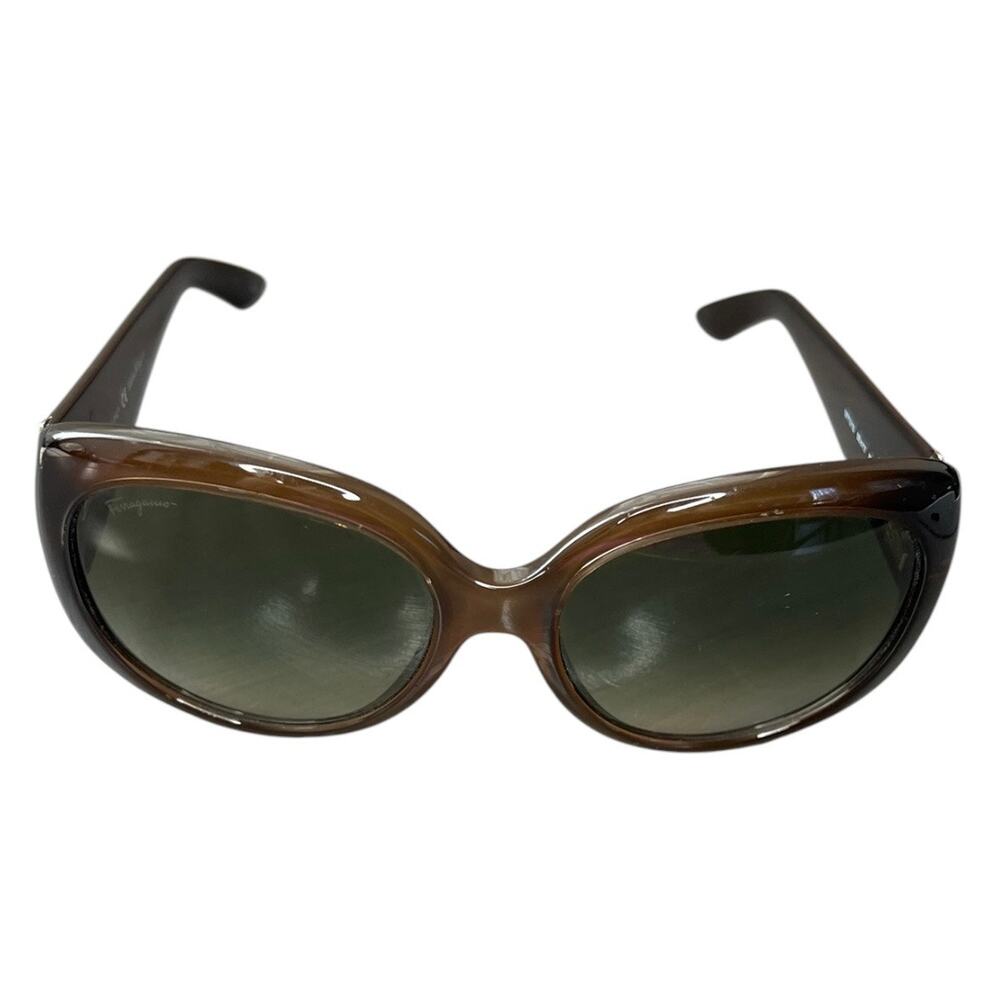 Salvatore Ferragamo brown oversized oval sunglasses tortoise shell frame Y2K